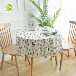 CY-TAB-009 Trees and elk Accordion Crinkle Taffeta Tablecloth