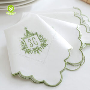 CY-NAP-002 Alphabet Pattern Scalloped Embroidery Napkin