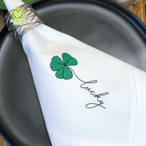 CY-NAP-020 Four-leaved Clover Hemstitch Napkin with Embroidery