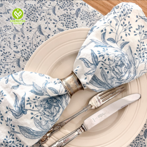 CY-NAP-024 Plants And Flowers Printing Linen Cotton Napkin