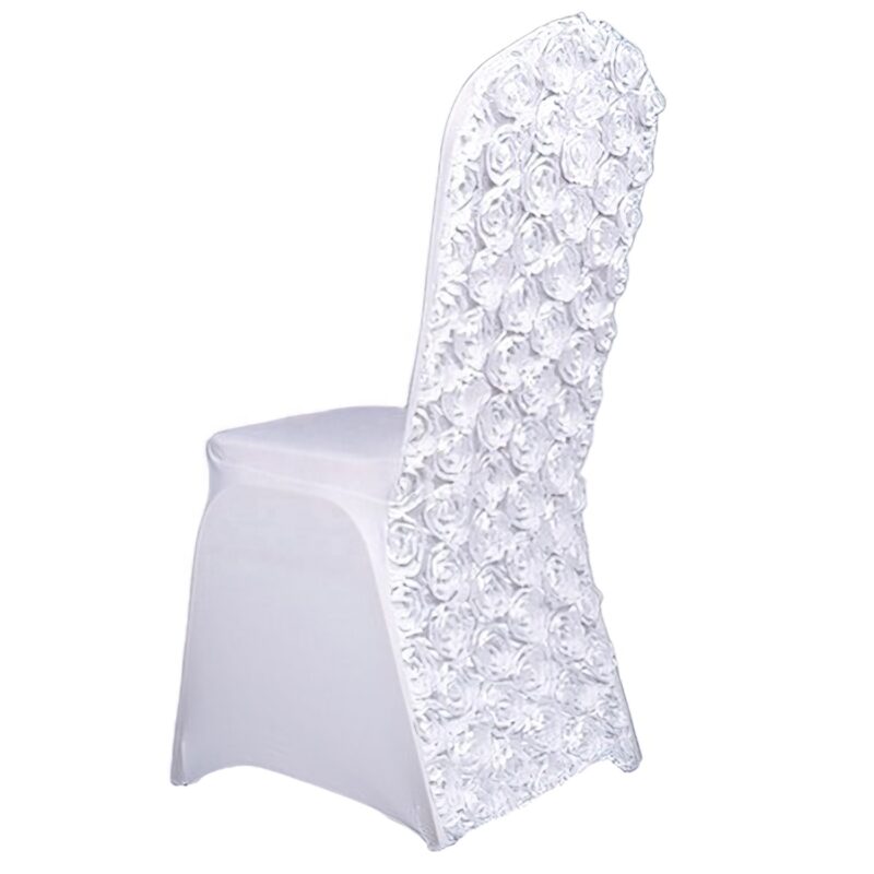 Luxury Rosette Flower Universal Ivory Spandex Chair Cover - 图片 3
