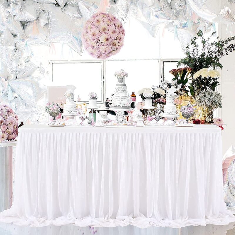 Chiffon Tulle Tutu Party White Table Skirt For Wedding Decoration - 图片 2