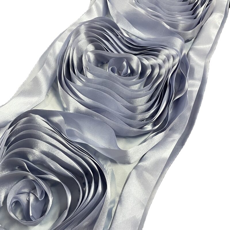 Luxury Silver Elegant Christmas Rosette Satin Flower Table Runner