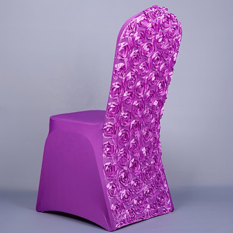 Luxury Rosette Flower Universal Ivory Spandex Chair Cover