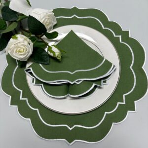 Cotton Linen Embroidery Scalloped Embroidered Table Napkin Cloth