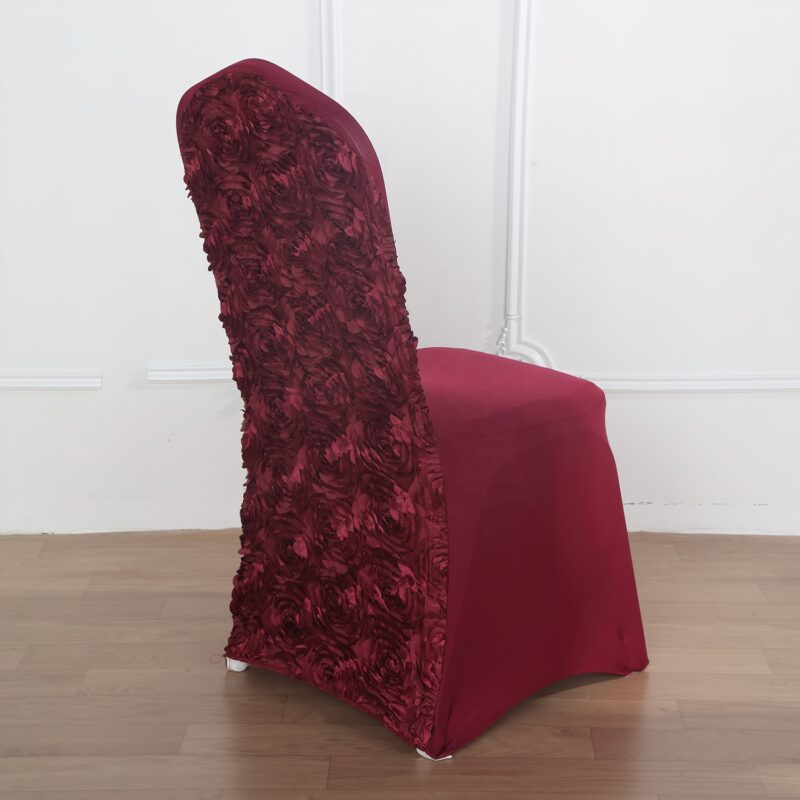 Luxury Rosette Flower Universal Ivory Spandex Chair Cover - 图片 6
