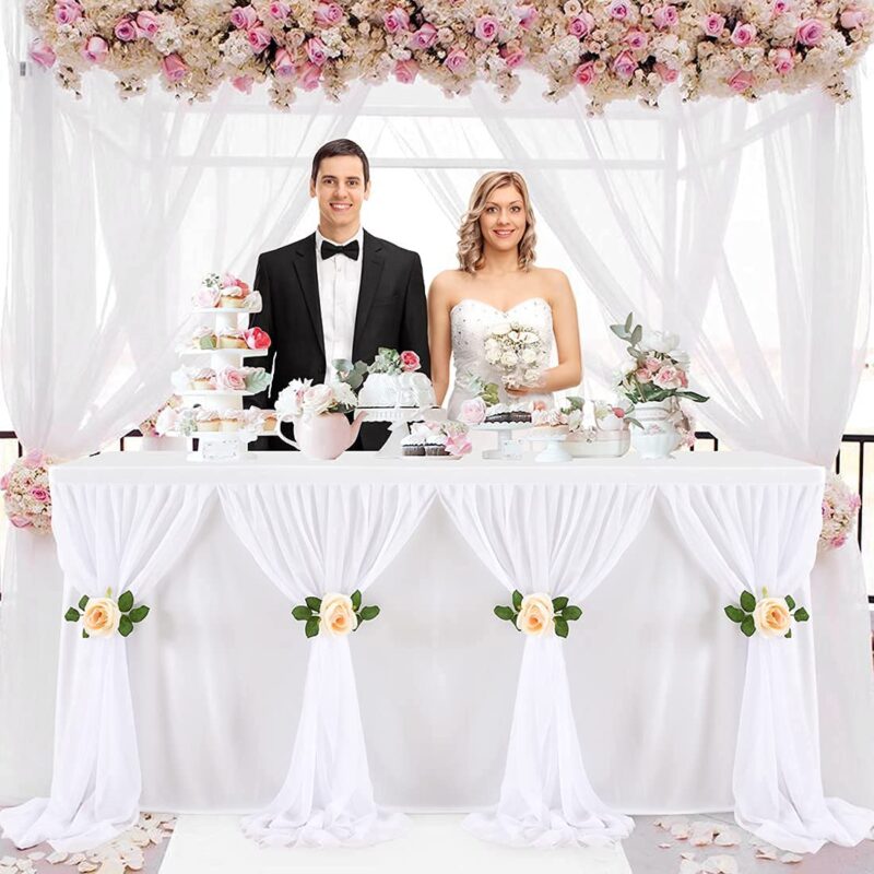 Chiffon Tulle Tutu Party White Table Skirt For Wedding Decoration - 图片 4