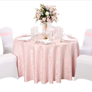 Retro jacquard pink tablecloth wedding banquet restaurant round Polyester Table Toppers Cover