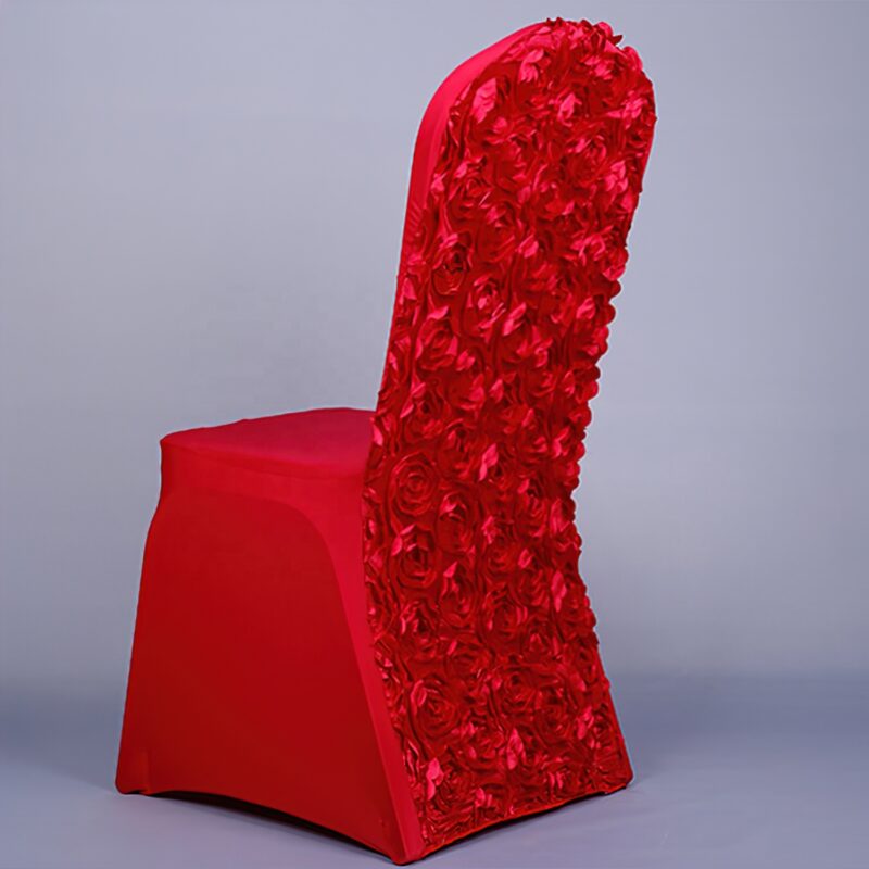 Luxury Rosette Flower Universal Ivory Spandex Chair Cover - 图片 4