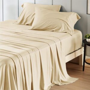 4PCs Cooling Breathable Bedding Set 100% Viscose From Bamboo Sheets Queen Size Deep Pocket with Cotton Filling for Home Hotel Use