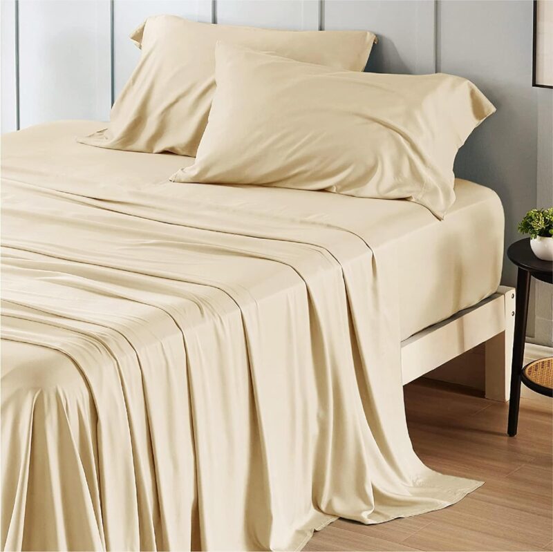 4PCs Cooling Breathable Bedding Set 100% Viscose From Bamboo Sheets Queen Size Deep Pocket with Cotton Filling for Home Hotel Use
