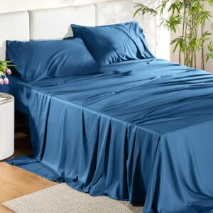 4PCs Cooling Breathable Bed Set 100% Viscose From Bamboo Sheets Queen Size Deep Pocket with Cotton Filling for Home Hotel Use