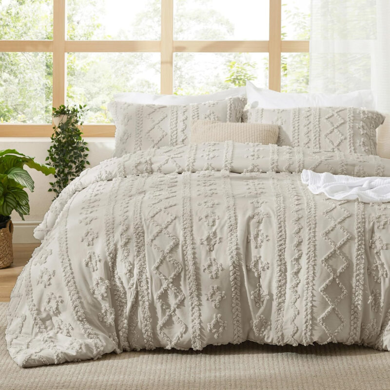 Tufted Boho Comforter Set Eco-friendly King Size With Pillow Shams Chic Embroidery Bed Set Soft Jacquard Comforter - 图片 2