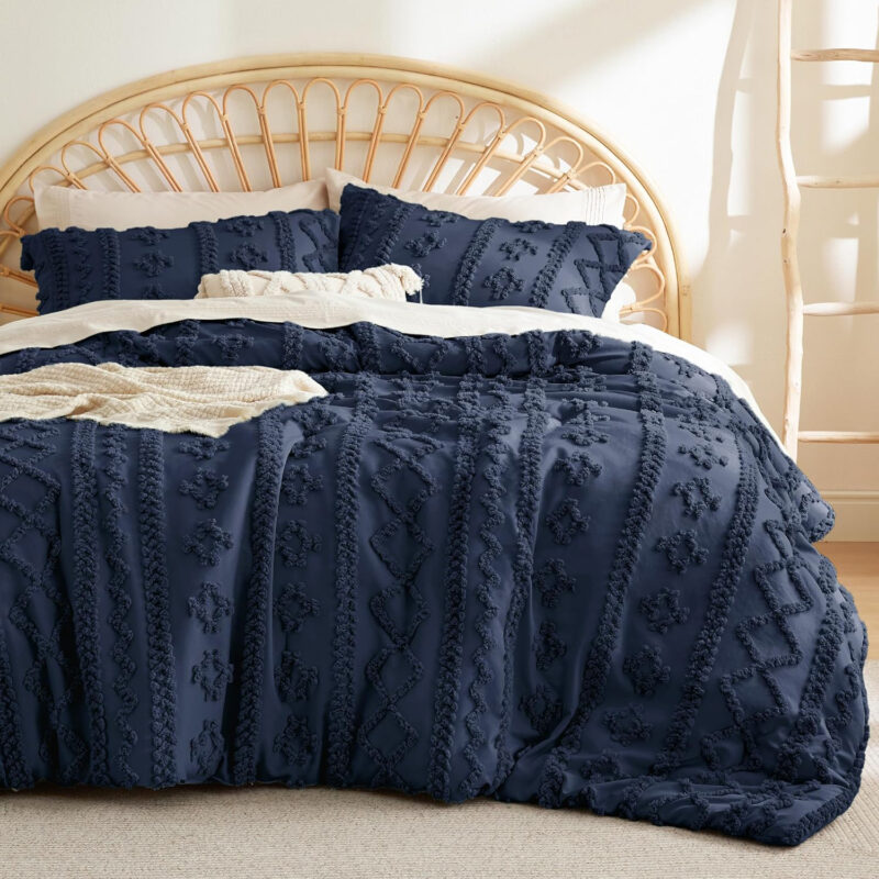 Tufted Boho Comforter Set Eco-friendly King Size With Pillow Shams Chic Embroidery Bed Set Soft Jacquard Comforter - 图片 3