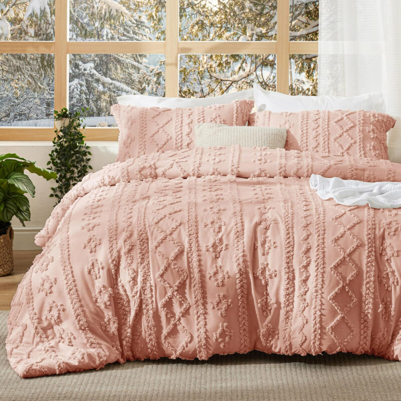 Tufted Boho Comforter Set Eco-friendly King Size With Pillow Shams Chic Embroidery Bed Set Soft Jacquard Comforter - 图片 5
