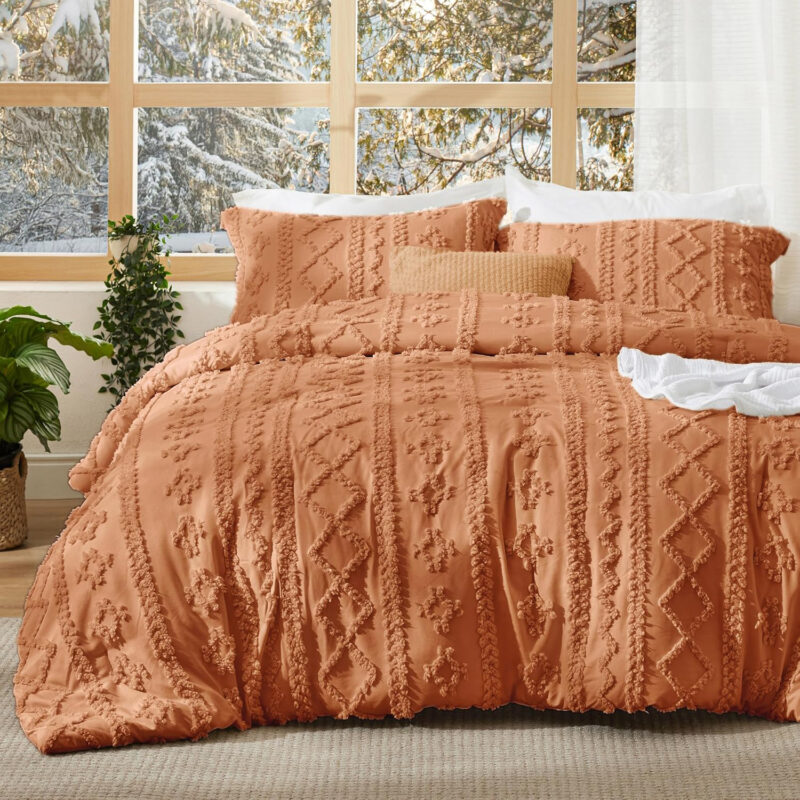Tufted Boho Comforter Set Eco-friendly King Size With Pillow Shams Chic Embroidery Bed Set Soft Jacquard Comforter - 图片 6