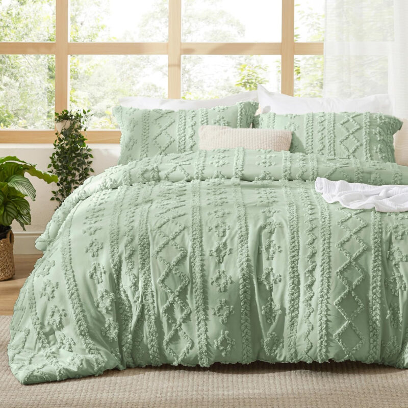 Tufted Boho Comforter Set Eco-friendly King Size With Pillow Shams Chic Embroidery Bed Set Soft Jacquard Comforter - 图片 7
