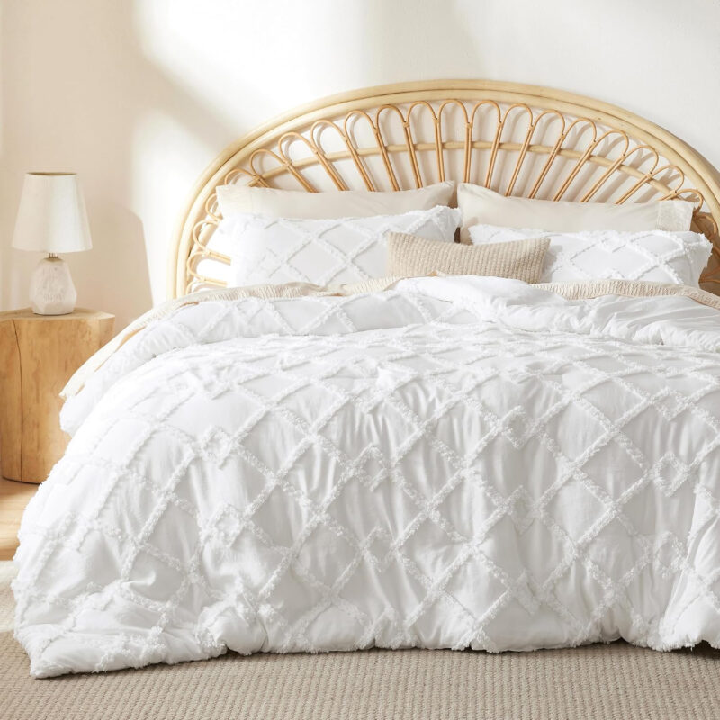 Tufted Boho Comforter Set Eco-friendly King Size With Pillow Shams Chic Embroidery Bed Set Soft Jacquard Comforter - 图片 8