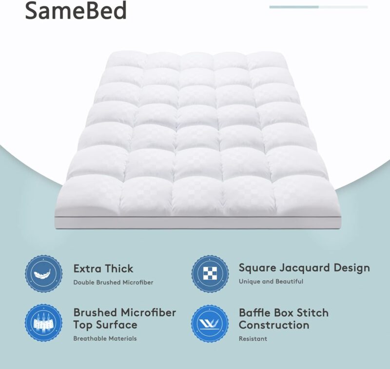 Queen king Cooling Mattress Topper Pad Bamboo Mattress Topper Queen Cooling Top Pad Deep Fitted Mattress Cover - 图片 6