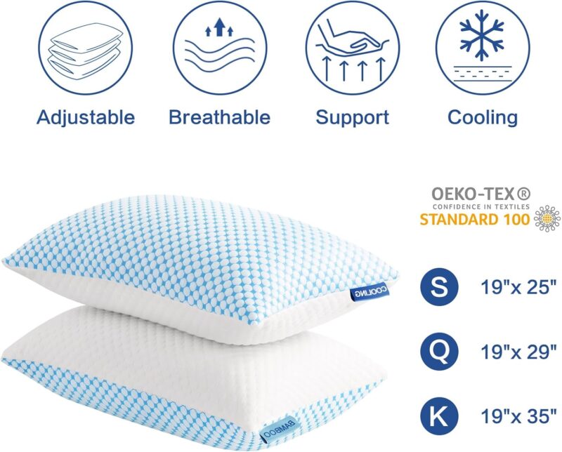 Adjustable Loft Cooling Breathable Shredded Memory Foam Pillow for Sleeping - 图片 4