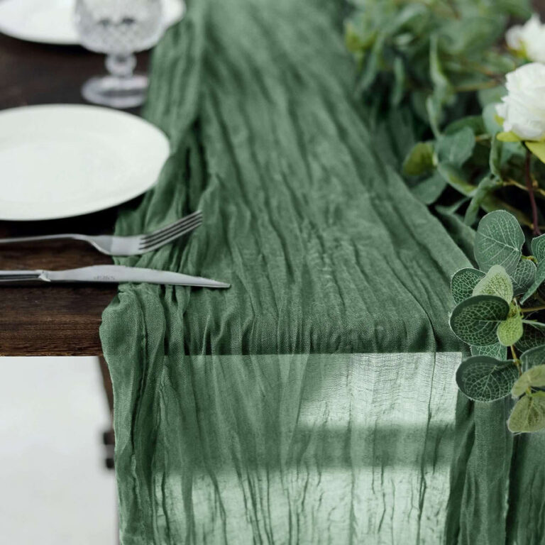 Add a Touch of Elegance with the Olive Green Gauze Cheesecloth Boho Table Runner