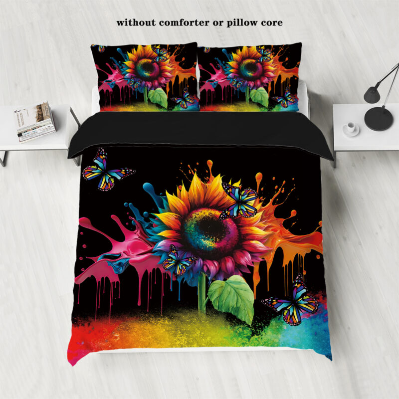 Custom Design Print Colorful 3 Pieces Super King Size Queen Quilt Bedding Set Duvet Cover with Pillowcases - 图片 7