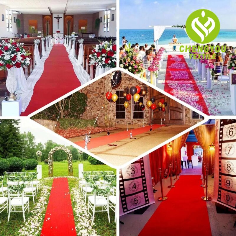 Red Extra Long Wedding Aisle Runner Rugs Felt Kitchen Runway Rug Non-slip Premium Red Carpet Runner for Events Wedding - 图片 2