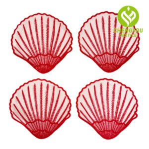 Custom Hand Embroidered Luxury Scallop Edge Linen Napkin White Red Linen Sea Shell Edge Cocktail Napkin Wholesale
