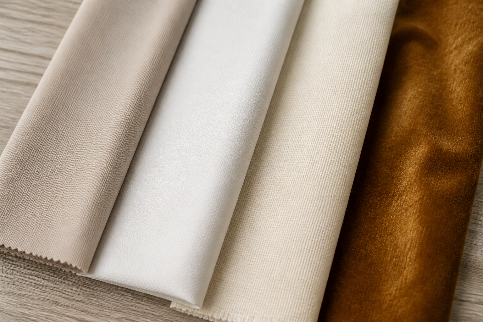 Chair cover fabric swatches: spandex, polyester, cotton and velvet