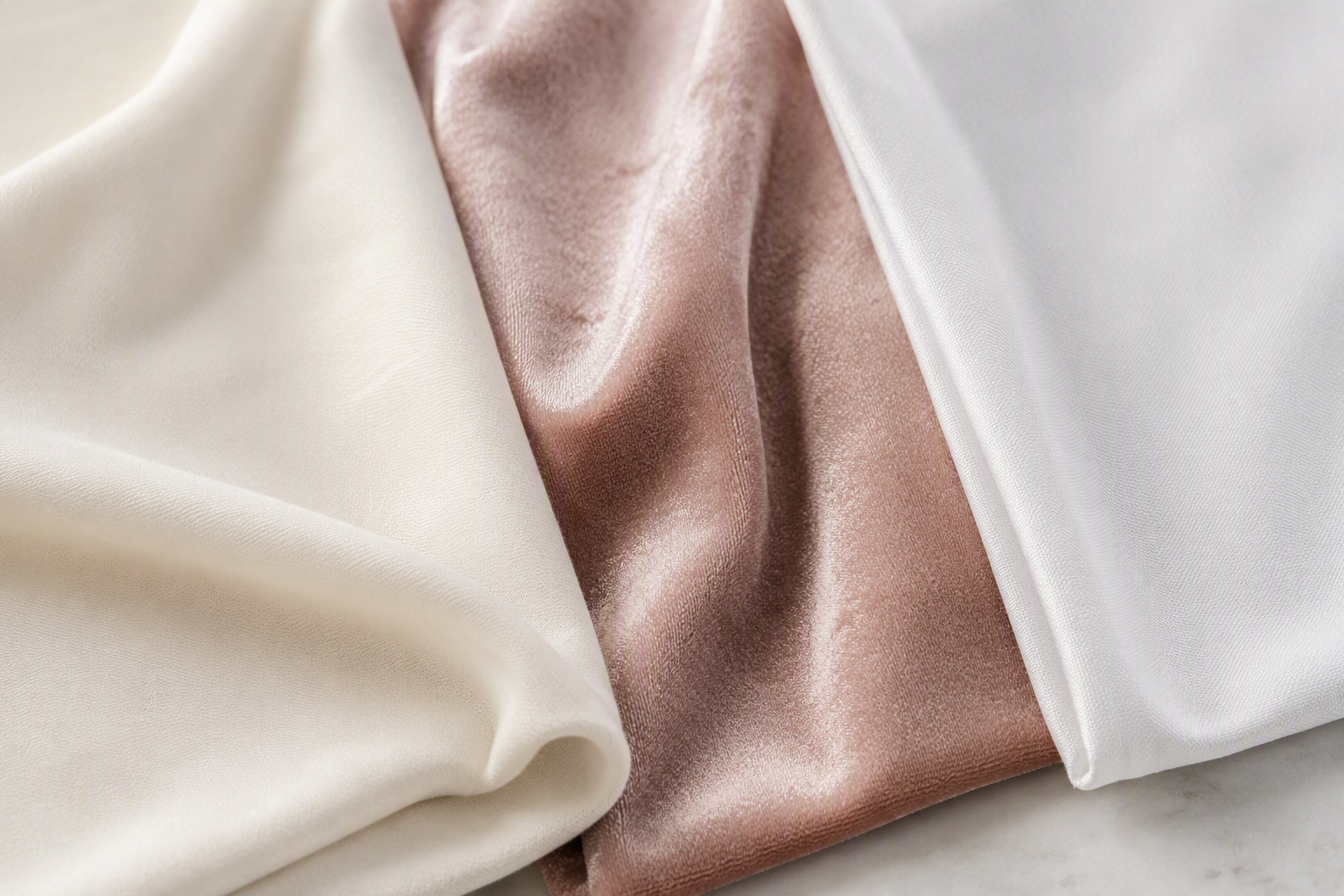 Stretch table cover fabric swatches: spandex, stretch velvet and polyester