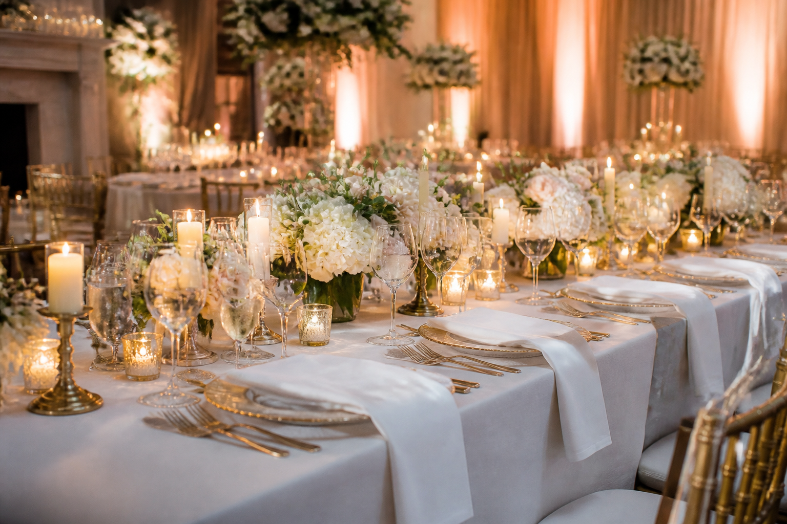 Wedding table with personalized monogrammed napkins at each place setting