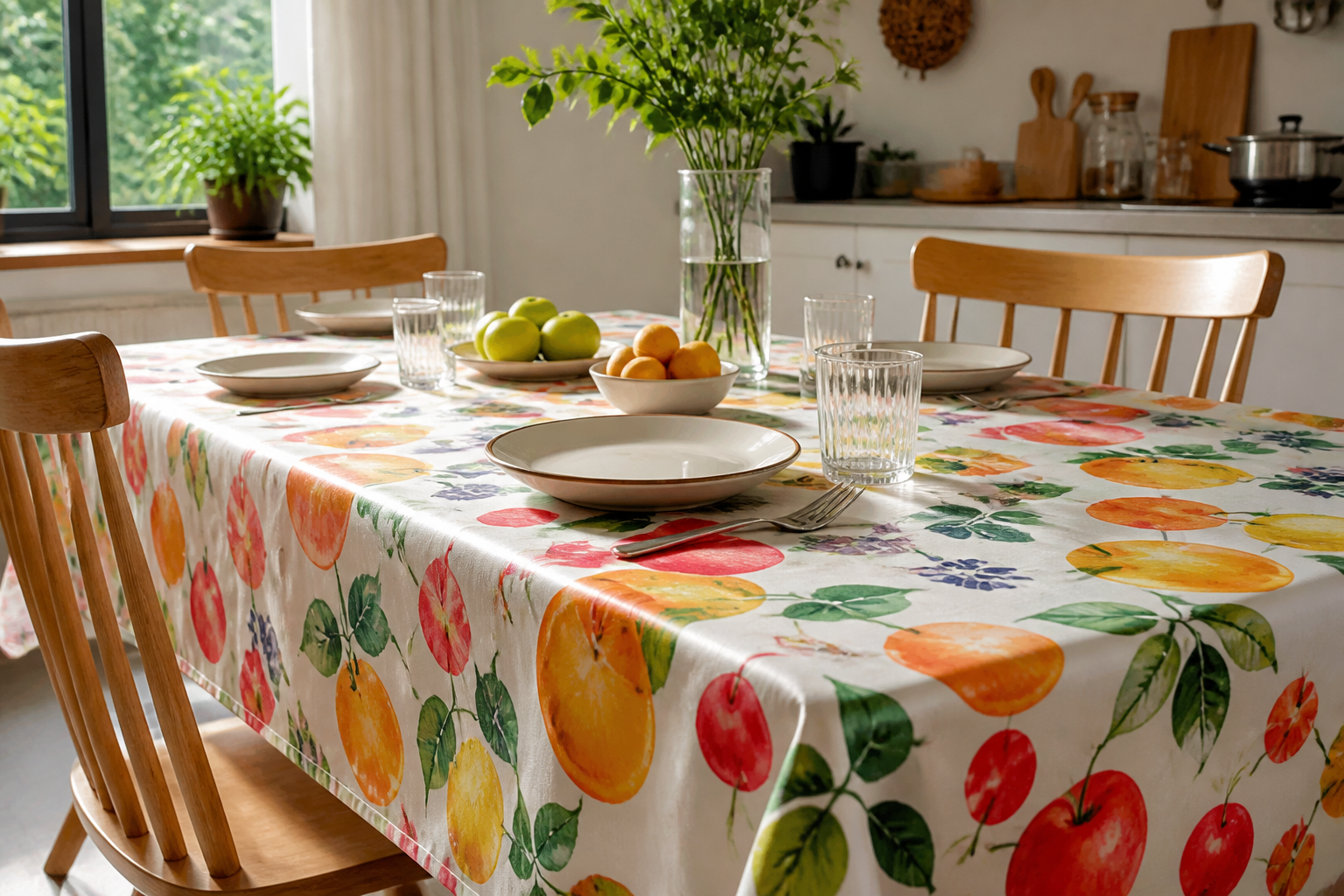 Home dining table with a colorful waterproof oil-proof printed tablecloth